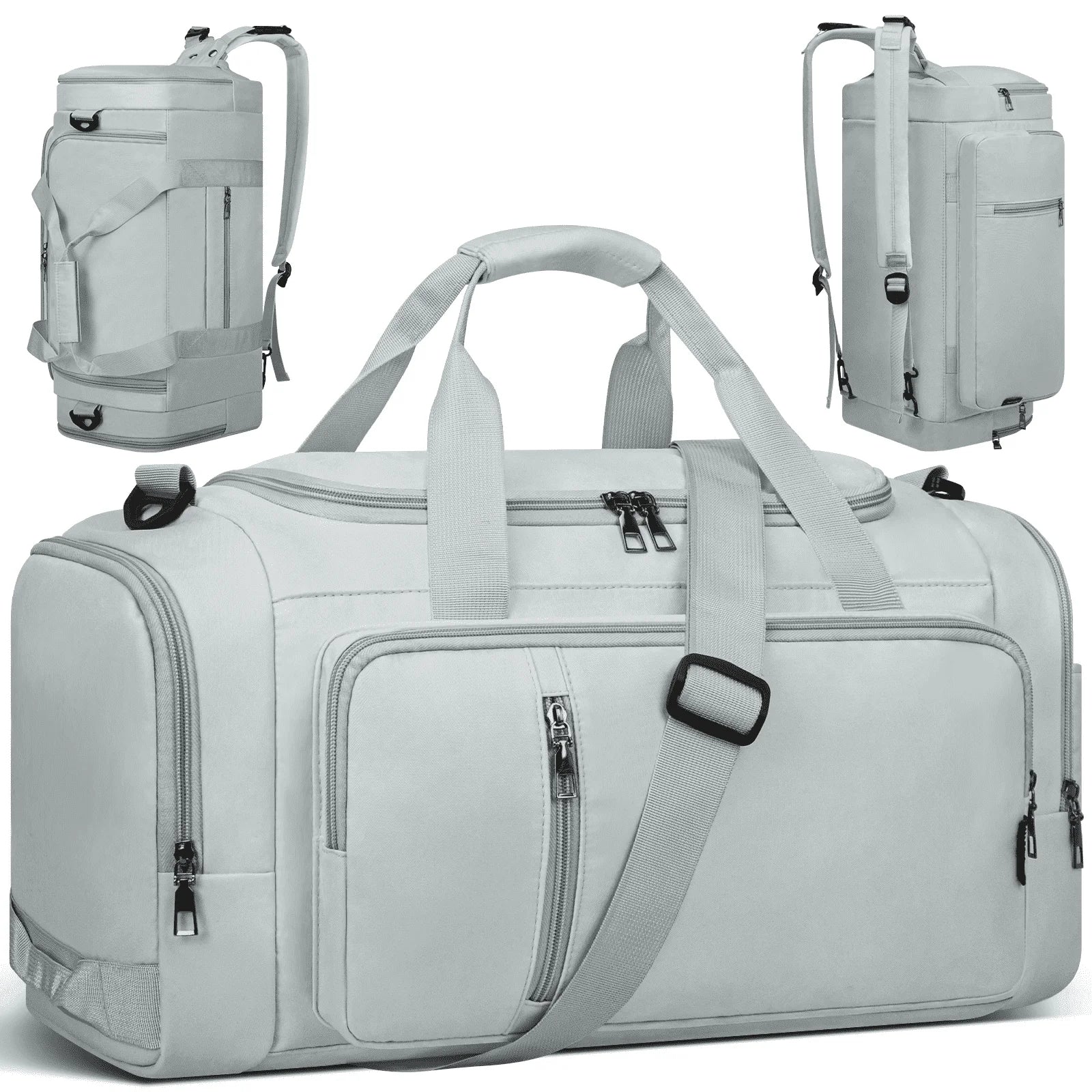 40L Duffle Bag for Men & Women with Shoe Compartment & Wet Pocket, 3 in 1 Convertible Waterproof Sports Gym Bag & Travel Backpack, Weekender Overnight Bag,Carry on Weekender Bags for Men,Gray