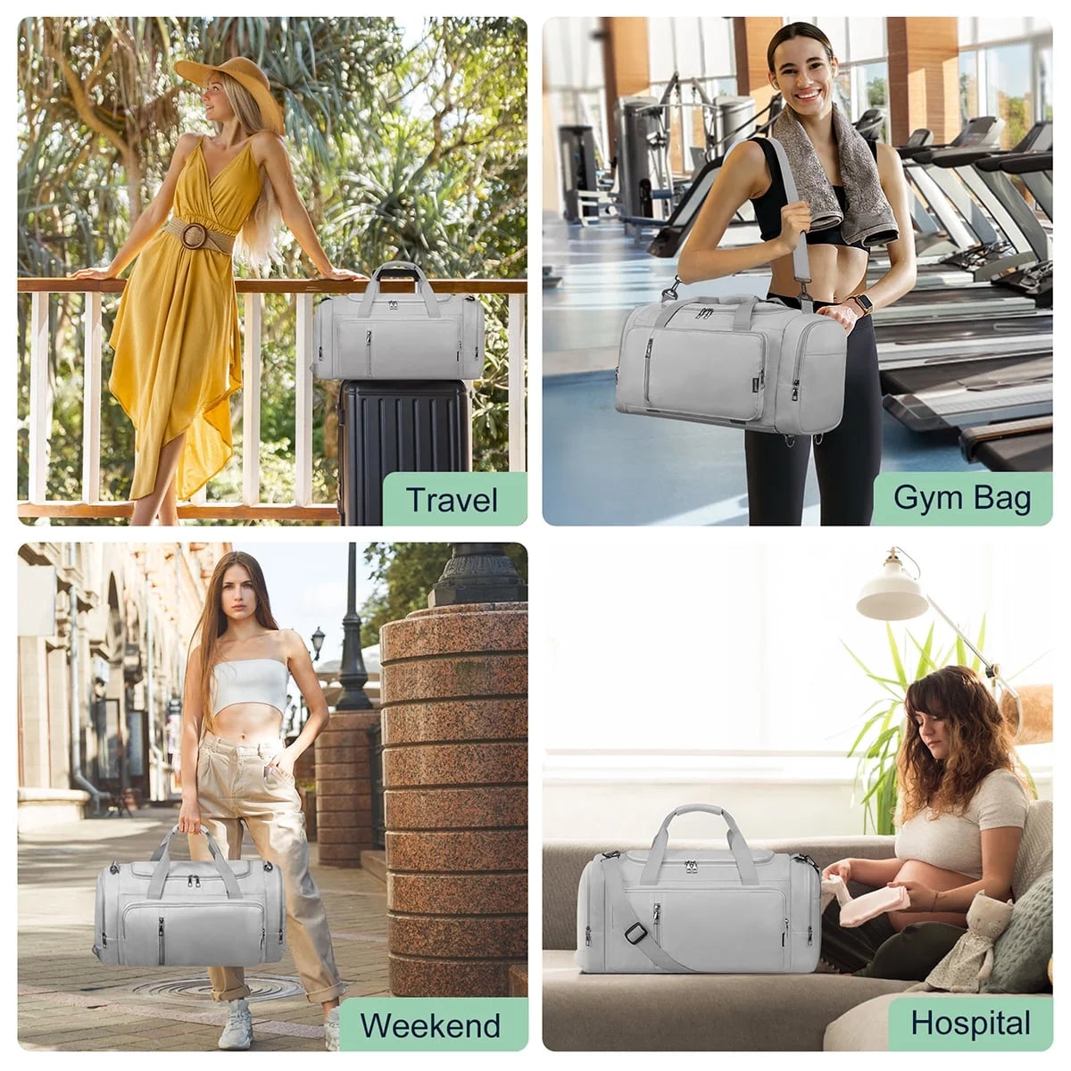 40L Duffle Bag for Men & Women with Shoe Compartment & Wet Pocket, 3 in 1 Convertible Waterproof Sports Gym Bag & Travel Backpack, Weekender Overnight Bag,Carry on Weekender Bags for Men,Gray