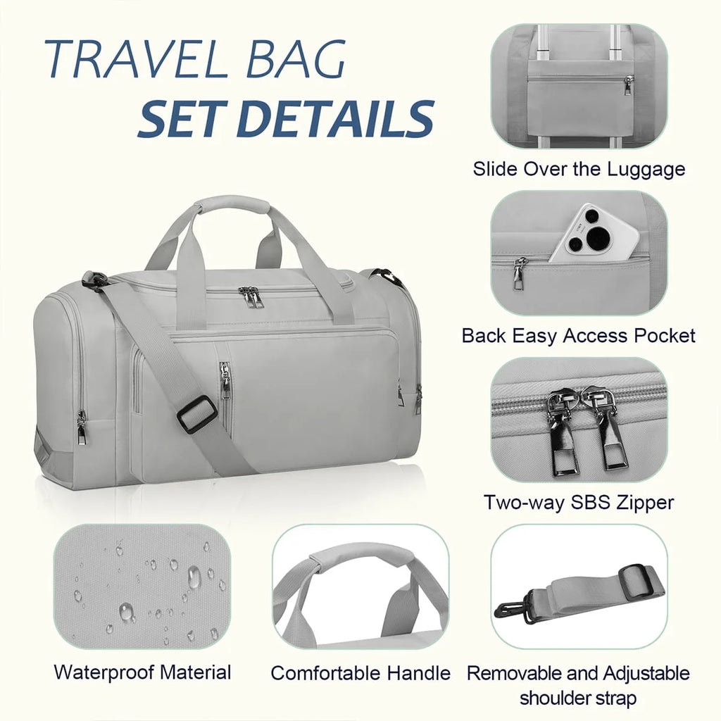 40L Duffle Bag for Men & Women with Shoe Compartment & Wet Pocket, 3 in 1 Convertible Waterproof Sports Gym Bag & Travel Backpack, Weekender Overnight Bag,Carry on Weekender Bags for Men,Gray