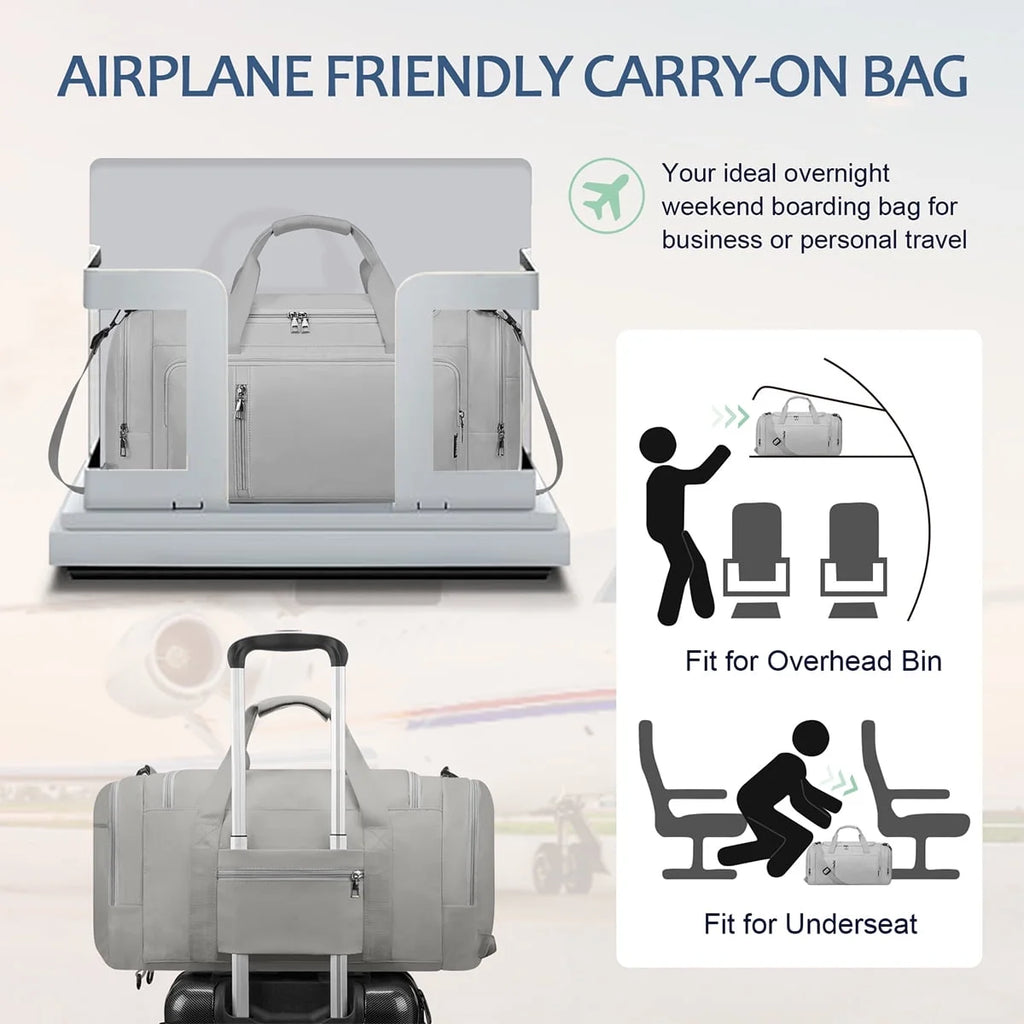 40L Duffle Bag for Men & Women with Shoe Compartment & Wet Pocket, 3 in 1 Convertible Waterproof Sports Gym Bag & Travel Backpack, Weekender Overnight Bag,Carry on Weekender Bags for Men,Gray